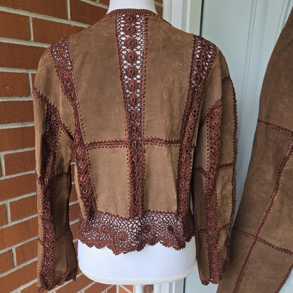 Vintage SMH Crochet Leather 2 Piece Jacket & Trouser Set - Picture 8 of 14